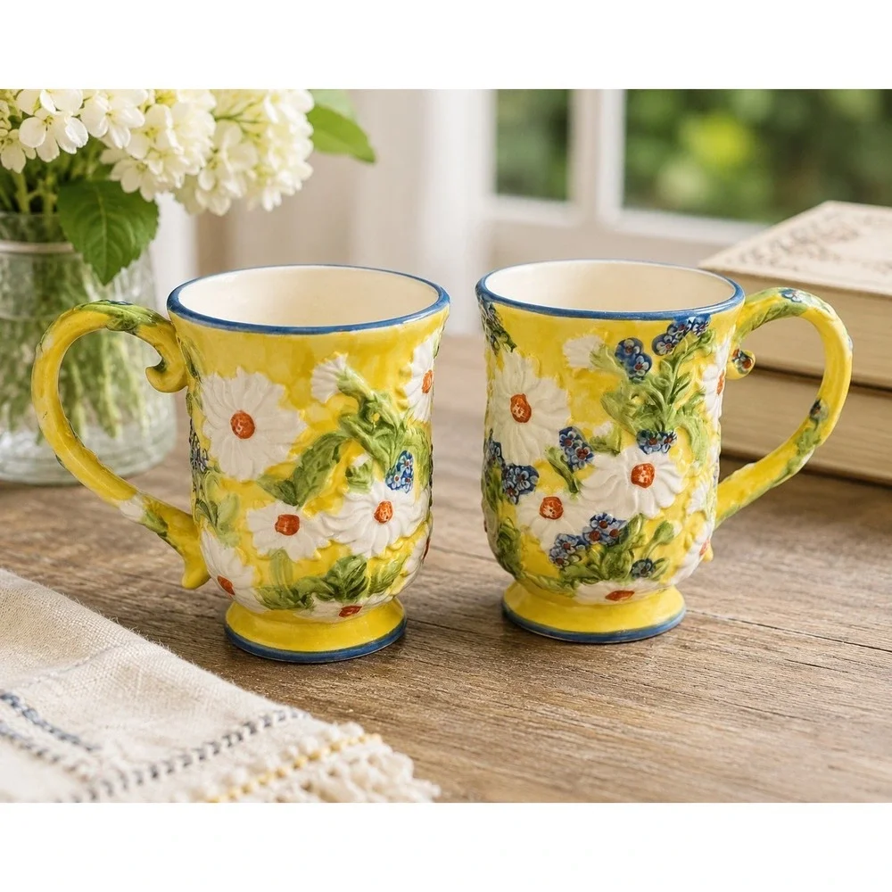 Temptations By Tara Floral 3D Daisy Coffee Cups Presentable Ovenware Floral Mugs